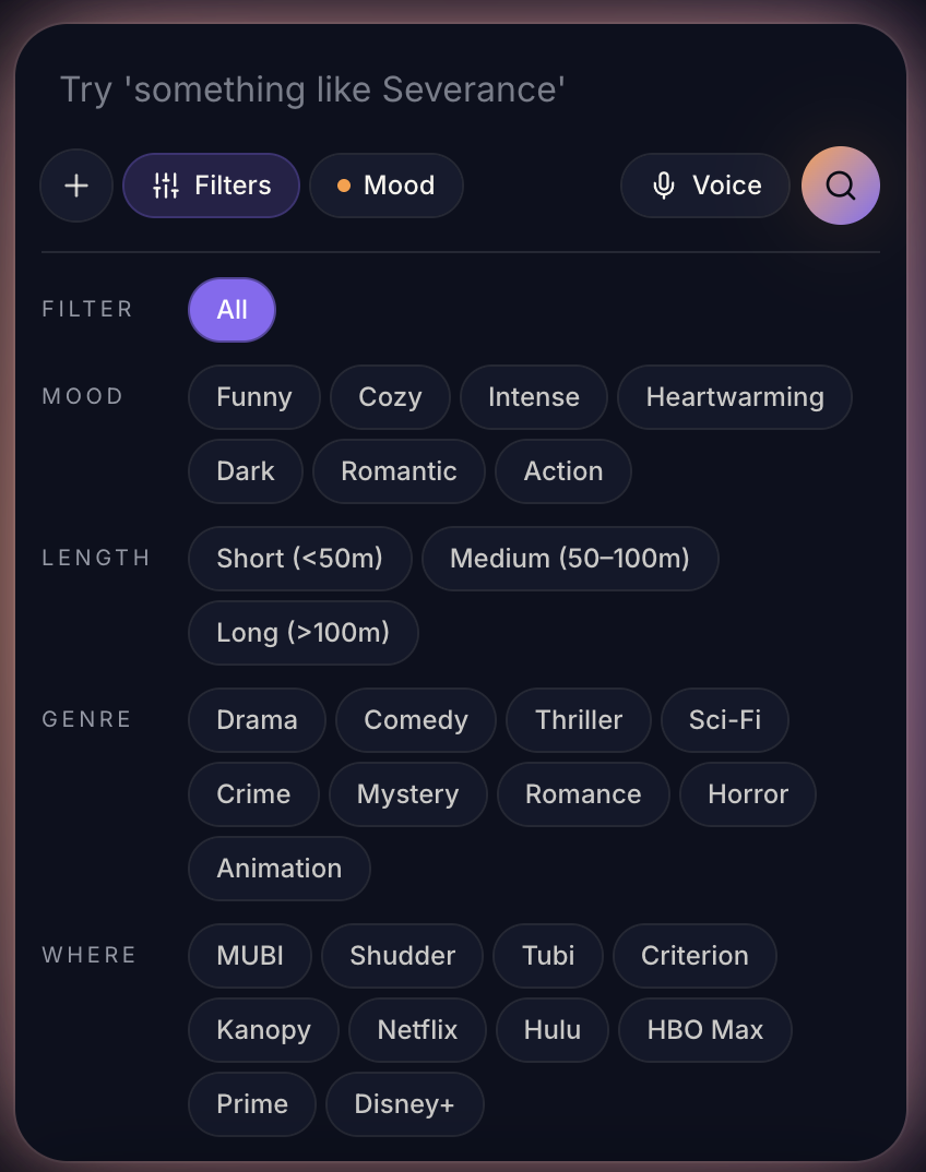 Streamline filters and mood search screen