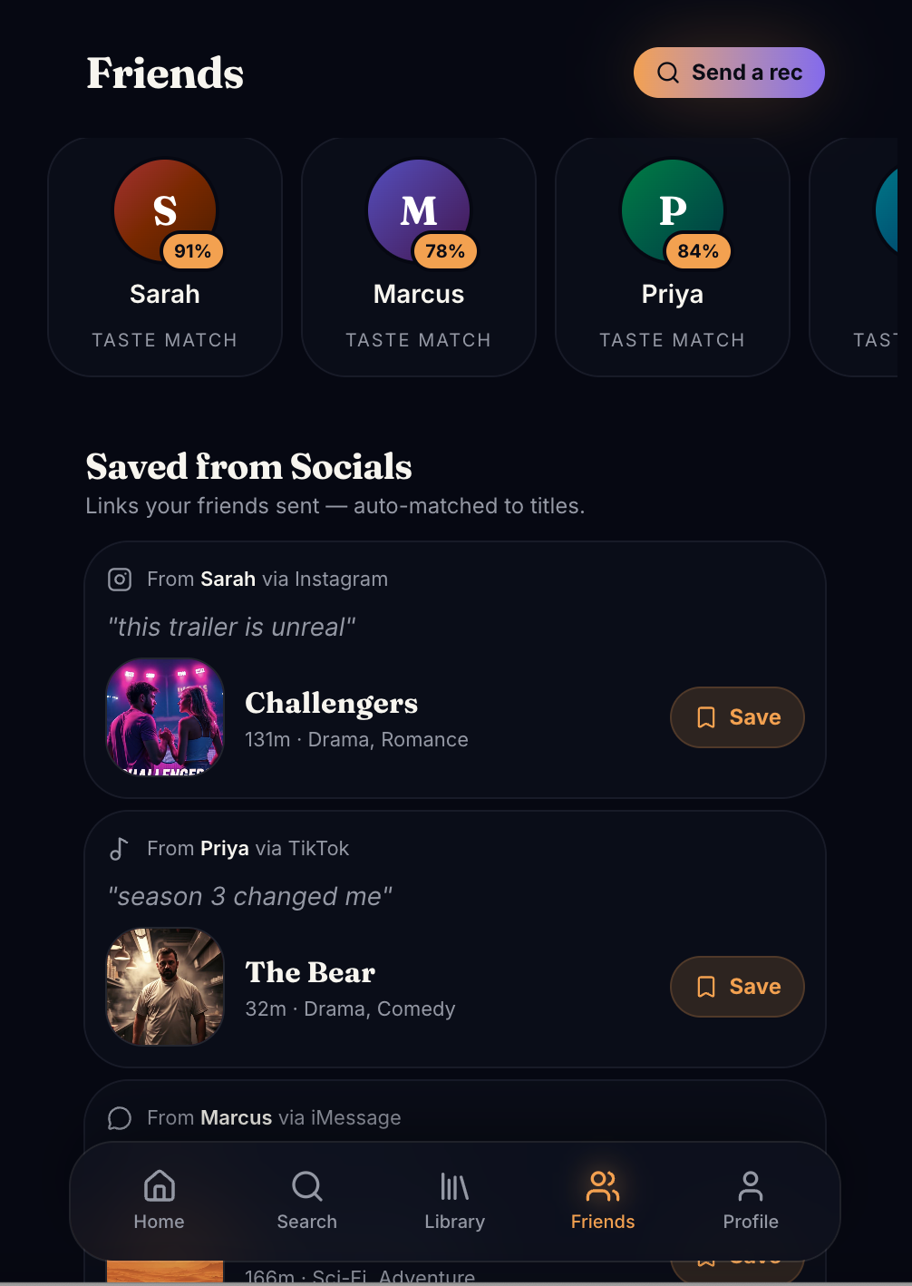 Streamline friends and social recommendations screen