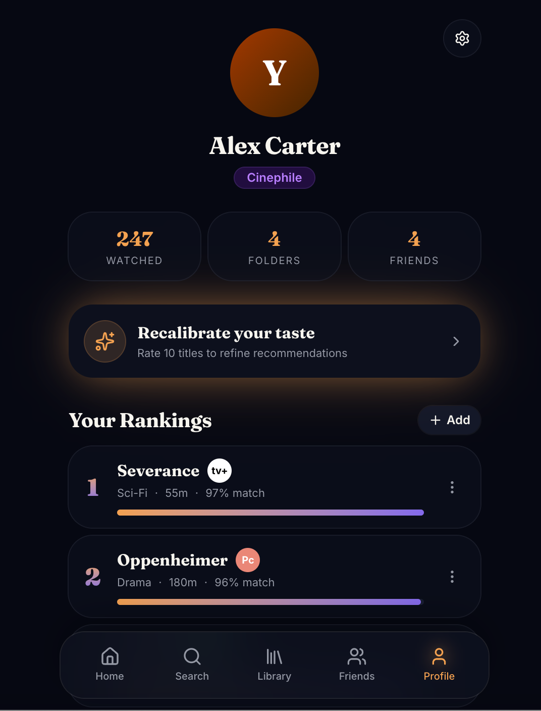 Streamline profile and rankings screen